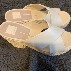 Dolce Vita Eliana Ivory platforms sandals shoes wedges platforms raffia leather